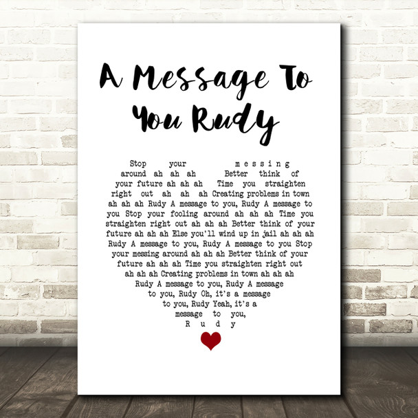 The Specials A Message To You Rudy White Heart Song Lyric Wall Art Print