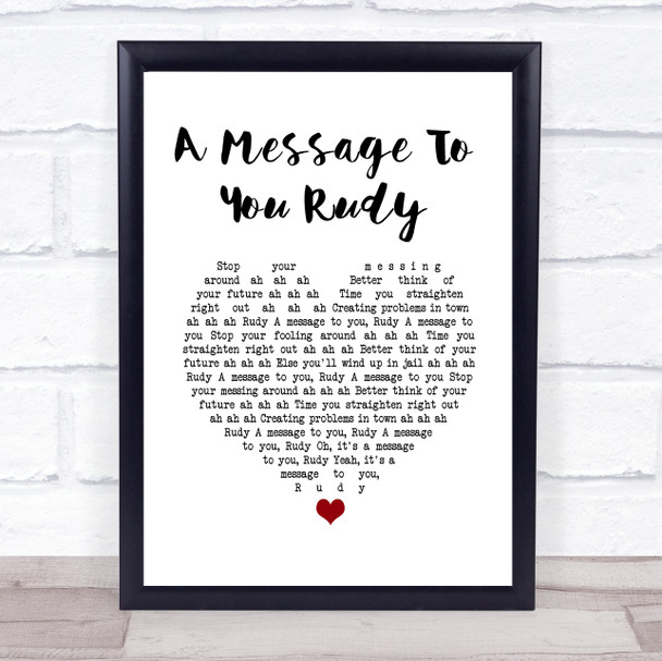 The Specials A Message To You Rudy White Heart Song Lyric Wall Art Print