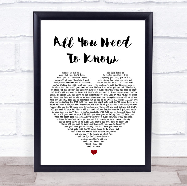 Gryffin & SLANDER All You Need To Know White Heart Song Lyric Wall Art Print