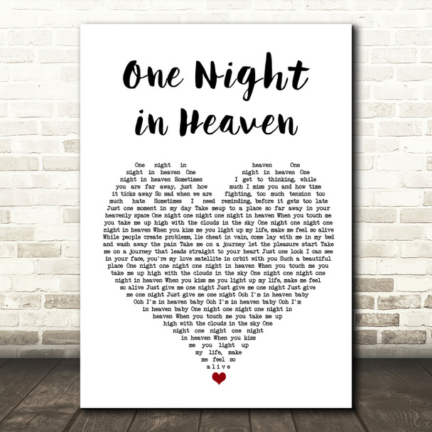 M People One Night in Heaven White Heart Song Lyric Wall Art Print