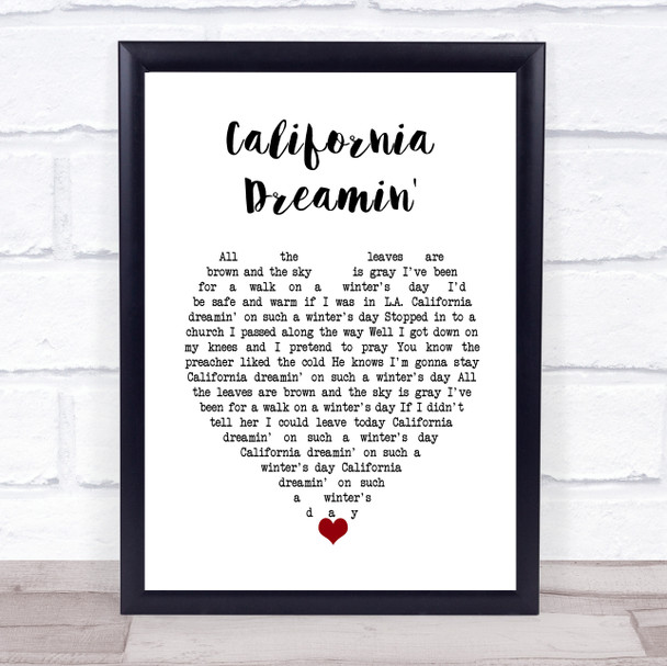 The Mamas And The Papas California Dreamin' White Heart Song Lyric Wall Art Print