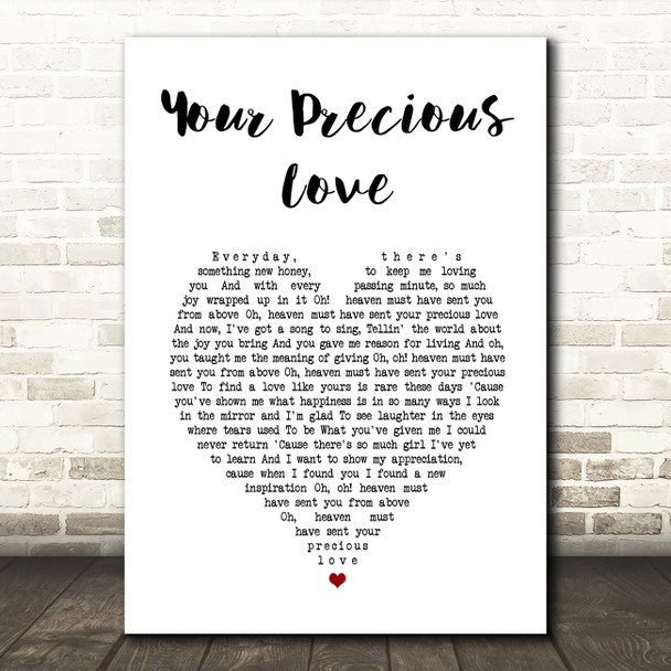 Erykah Badu and D'angelo Your Precious Love White Heart Song Lyric Wall Art Print