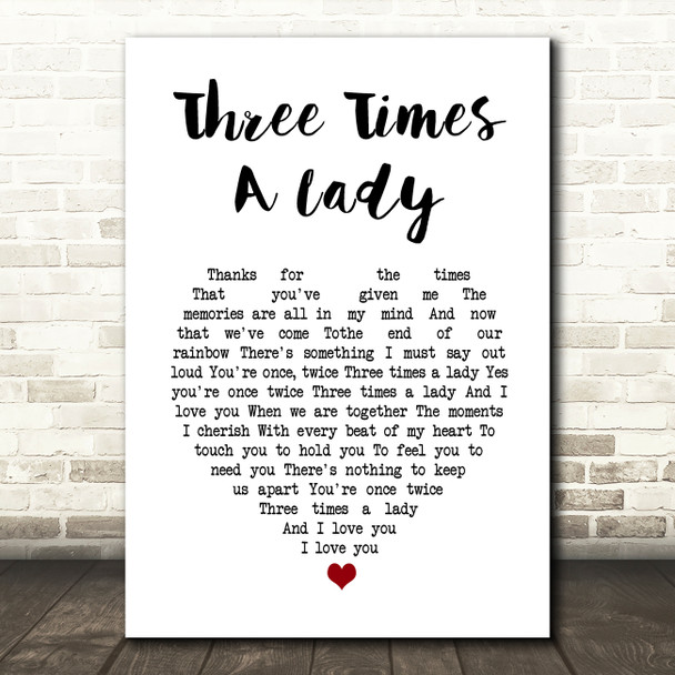 Lionel Richie Three Times A Lady White Heart Song Lyric Wall Art Print