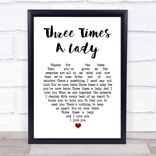 Lionel Richie Three Times A Lady White Heart Song Lyric Wall Art Print