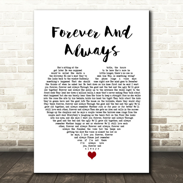 Parachute Forever And Always White Heart Song Lyric Wall Art Print