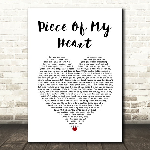 Janis Joplin Piece Of My Heart White Heart Song Lyric Wall Art Print