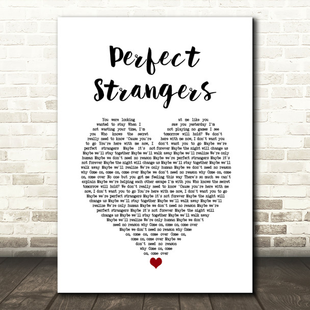 Jonas Blue Perfect Strangers White Heart Song Lyric Wall Art Print