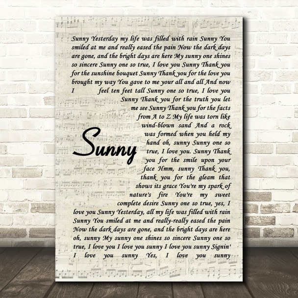 Bobby Hebb Sunny Vintage Script Song Lyric Quote Print