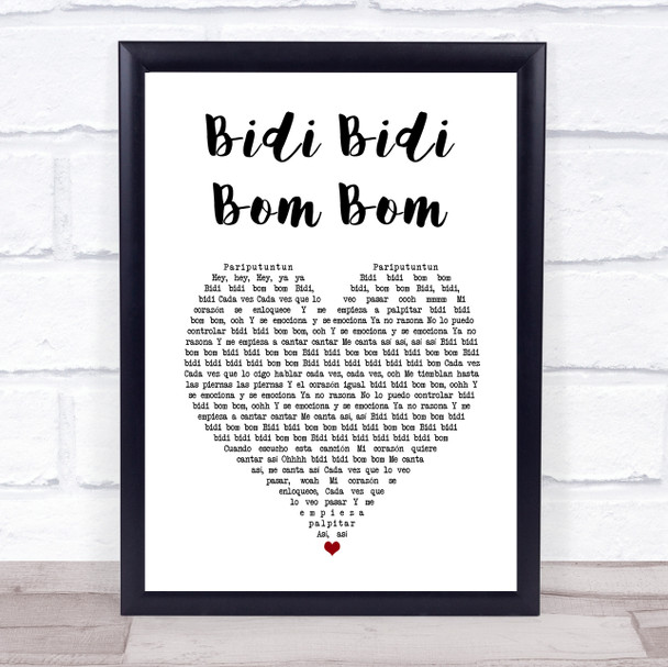 Selena Bidi Bidi Bom Bom White Heart Song Lyric Wall Art Print