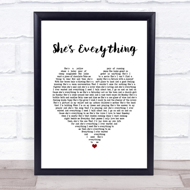 Brad Paisley She's Everything White Heart Song Lyric Wall Art Print