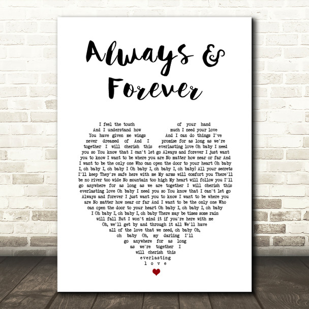 Eternal Always & Forever White Heart Song Lyric Wall Art Print