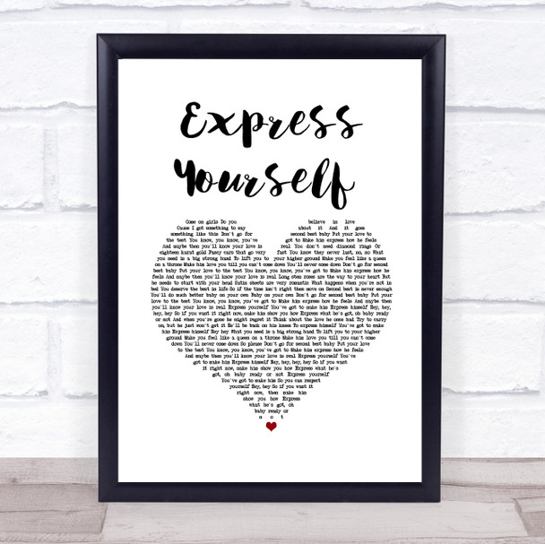 Madonna Express Yourself White Heart Song Lyric Wall Art Print