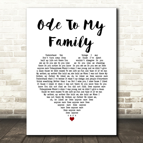 The Cranberries Ode To My Family White Heart Song Lyric Wall Art Print