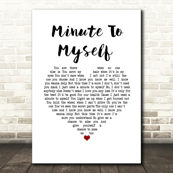 Tori Kelly Minute To Myself White Heart Song Lyric Wall Art Print