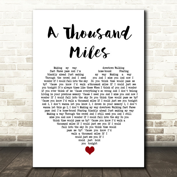 Vanessa Carlton A Thousand Miles White Heart Song Lyric Wall Art Print