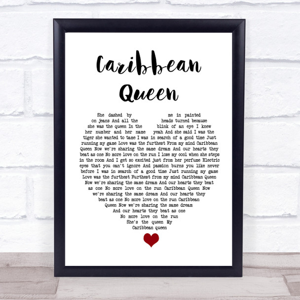 Billy Ocean Caribbean Queen White Heart Song Lyric Wall Art Print