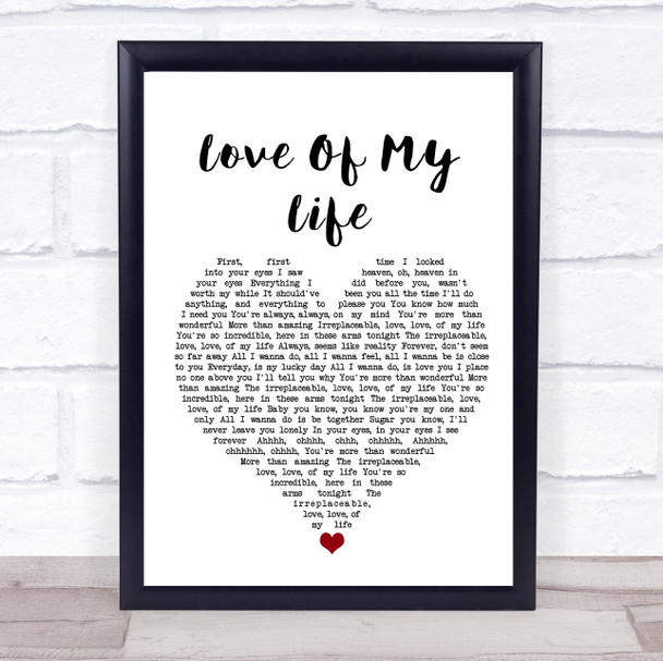 Brian McKnight Love Of My Life White Heart Song Lyric Wall Art Print