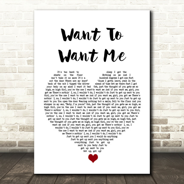 Jason Derulo Want To Want Me White Heart Song Lyric Wall Art Print