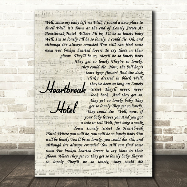 Elvis Presley Heartbreak Hotel Vintage Script Song Lyric Quote Print