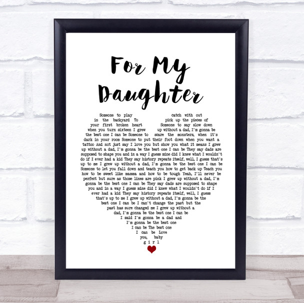 Kane Brown For My Daughter White Heart Song Lyric Wall Art Print