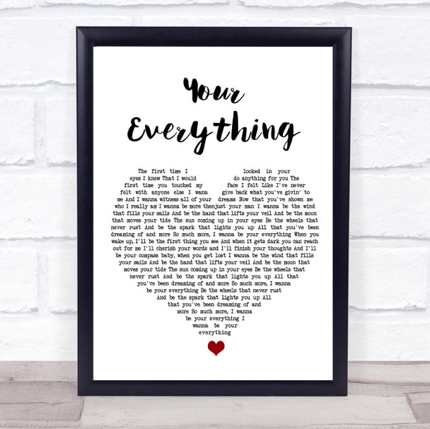 Keith Urban Your Everything White Heart Song Lyric Wall Art Print
