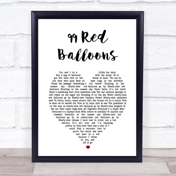 Nena 99 Red Balloons White Heart Song Lyric Wall Art Print