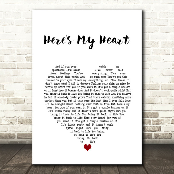 SayWeCanFly Here's My Heart White Heart Song Lyric Wall Art Print