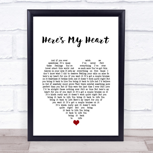 SayWeCanFly Here's My Heart White Heart Song Lyric Wall Art Print
