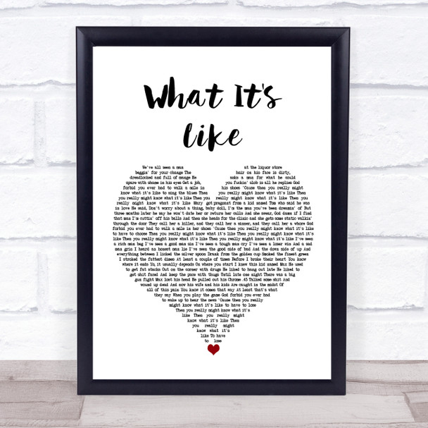 Everlast What It's Like White Heart Song Lyric Wall Art Print