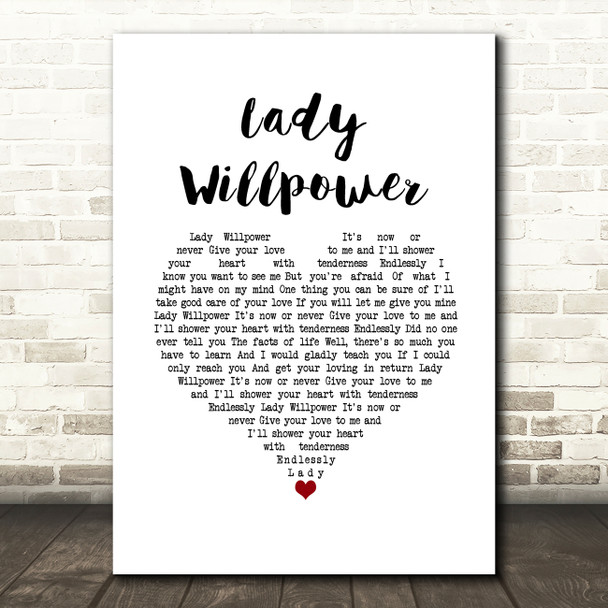 Gary Puckett & The Union Gap Lady Willpower White Heart Song Lyric Wall Art Print