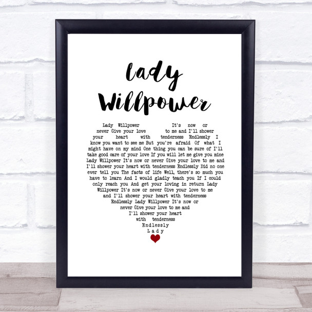 Gary Puckett & The Union Gap Lady Willpower White Heart Song Lyric Wall Art Print