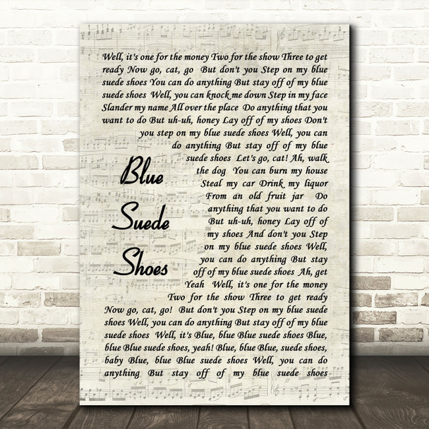 Elvis Presley Blue Suede Shoes Vintage Script Song Lyric Quote Print