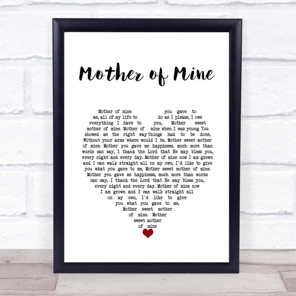 Neil Reid Mother of Mine White Heart Song Lyric Wall Art Print