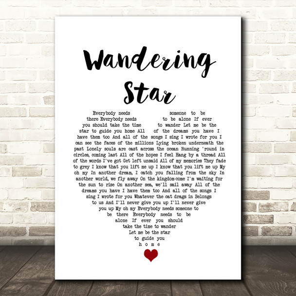 Noel Gallagher's High Flying Birds Wandering Star White Heart Song Lyric Wall Art Print