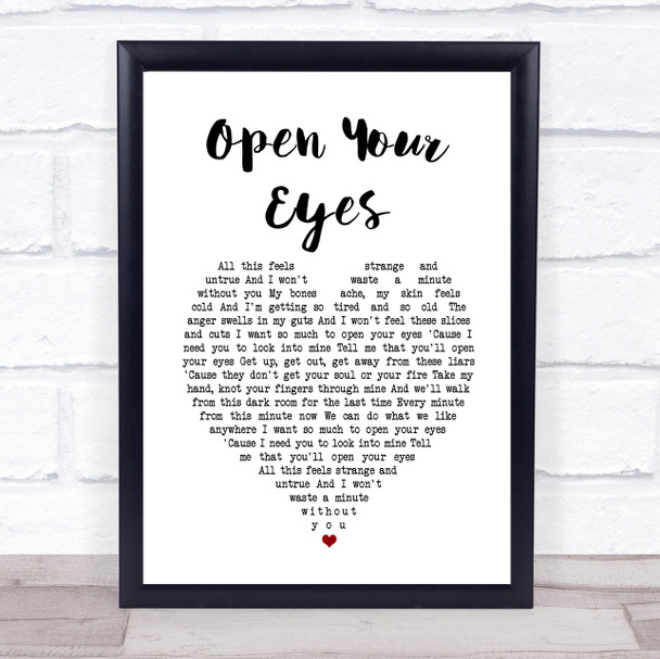 Snow Patrol Open Your Eyes White Heart Song Lyric Wall Art Print