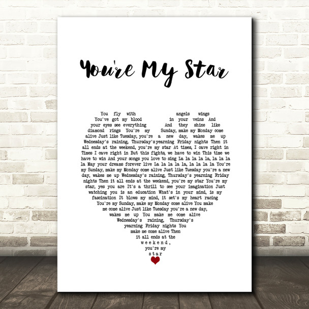 Stereophonics You're My Star White Heart Song Lyric Wall Art Print