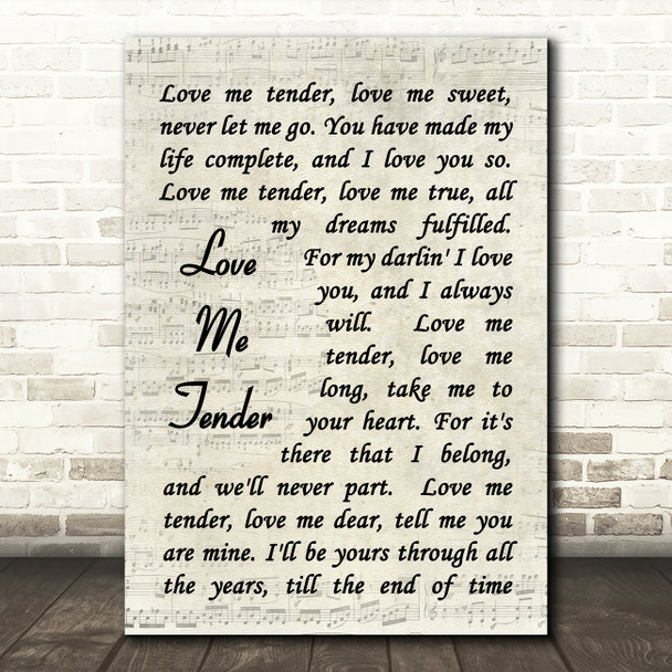 Elvis Presley Love Me Tender Vintage Script Song Lyric Quote Print