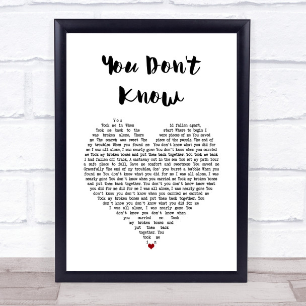 Will Young You Don't Know White Heart Song Lyric Wall Art Print