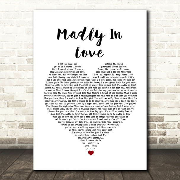 Bros Madly In Love White Heart Song Lyric Wall Art Print