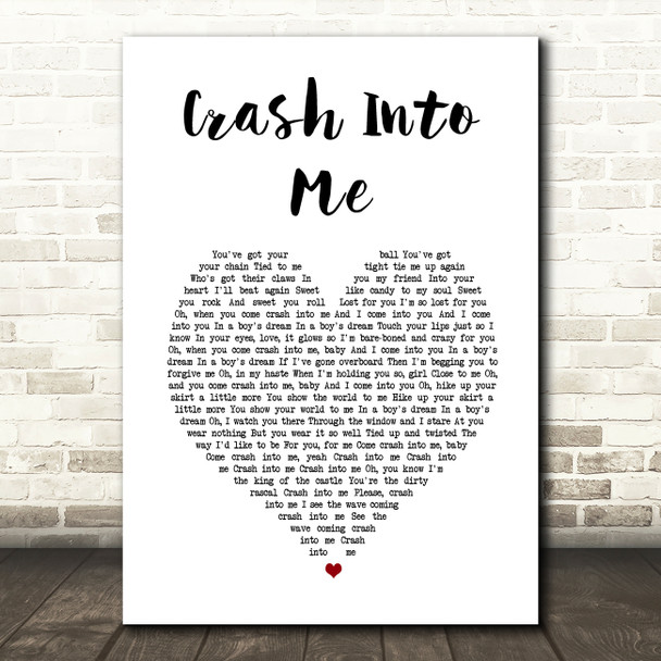 Dave Matthews Band Crash Into Me White Heart Song Lyric Wall Art Print