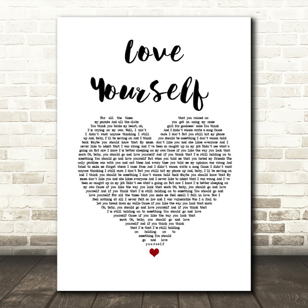 Justin Bieber Love Yourself White Heart Song Lyric Wall Art Print