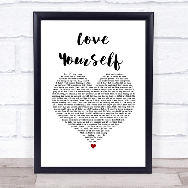 Justin Bieber Love Yourself White Heart Song Lyric Wall Art Print