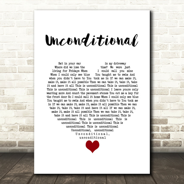 Sinead Harnett Unconditional White Heart Song Lyric Wall Art Print