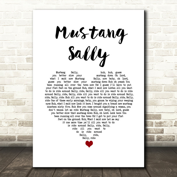 The Commitments Mustang Sally White Heart Song Lyric Wall Art Print