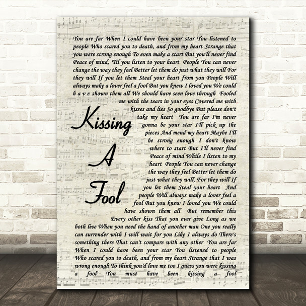 George Michael Kissing A Fool Vintage Script Song Lyric Quote Print