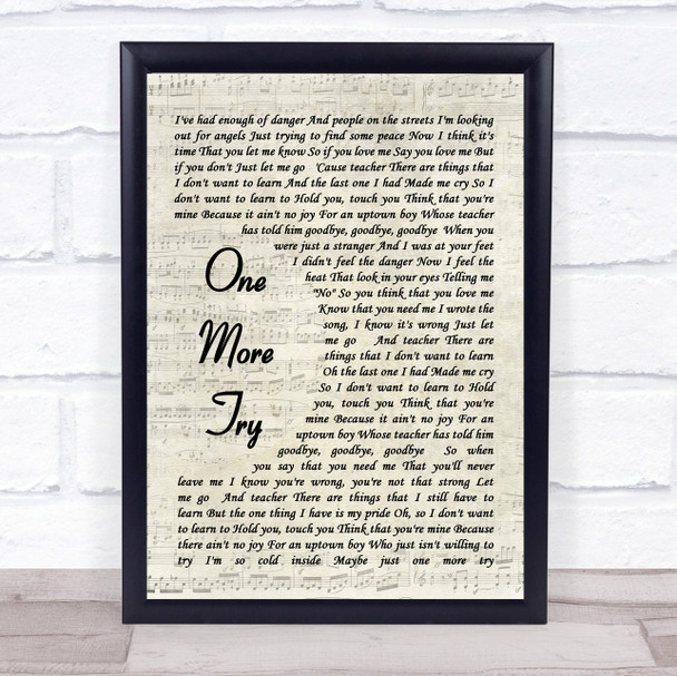 George Michael One More Try Vintage Script Song Lyric Quote Print
