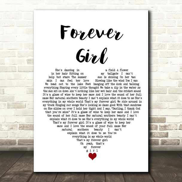 Jon Langston Forever Girl White Heart Song Lyric Wall Art Print