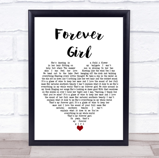 Jon Langston Forever Girl White Heart Song Lyric Wall Art Print