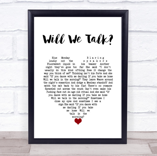 Sam Fender Will We Talk White Heart Song Lyric Wall Art Print