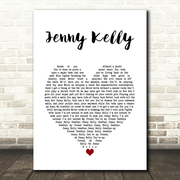 Fight Like Apes Jenny Kelly White Heart Song Lyric Wall Art Print